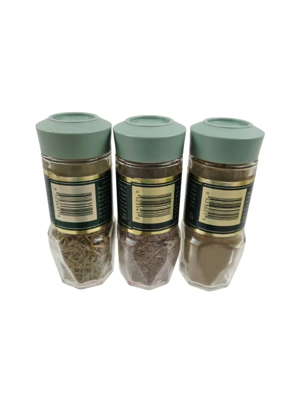 McCormick Spice Jars Thyme Rosemary Marjoram Cumin Nutmeg Vintage Green Lids